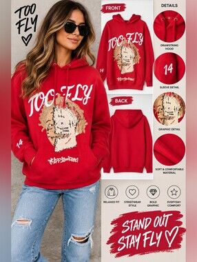 Y2K Rapper Merch Trippie Redd X 1400 Too Fly Graphic Hoodie Sweatshirt -Unisex